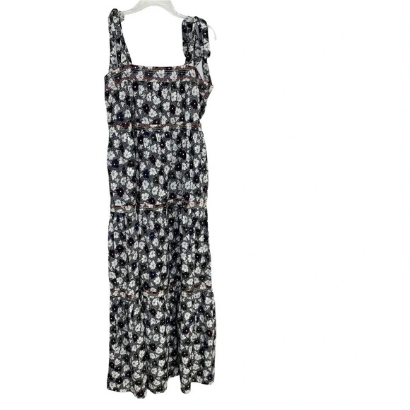 WARM Dress Big Love Floral Tiered Tie Shoulder Maxi Dress Size S Black - Picture 8 of 14
